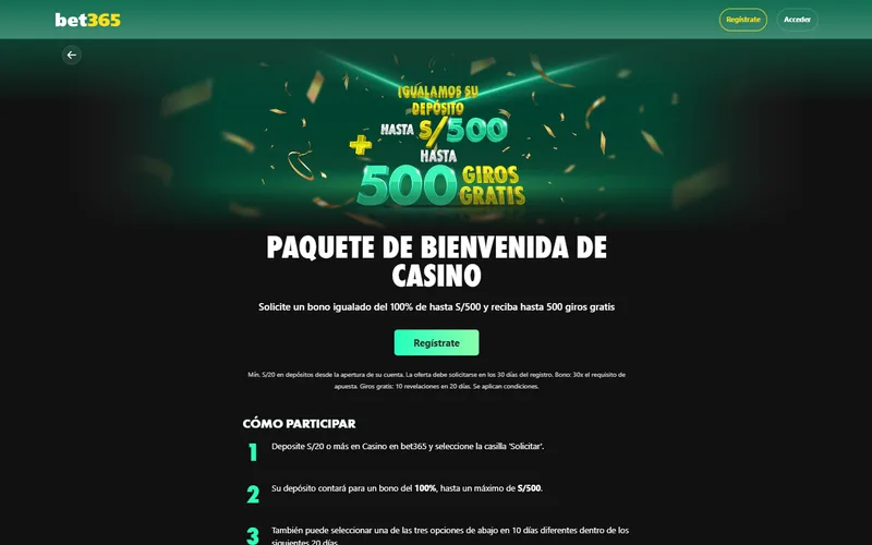Página del paquete de bienvenida de bet365 casino