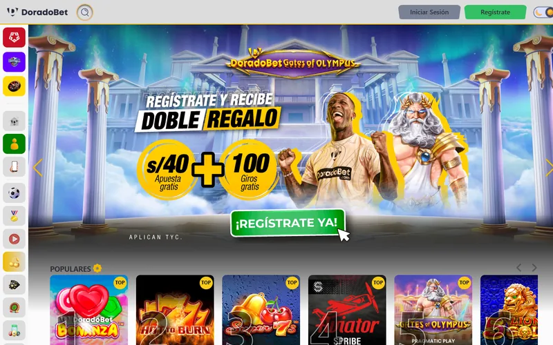 Lobby de casino de Doradobet con su menú de productos